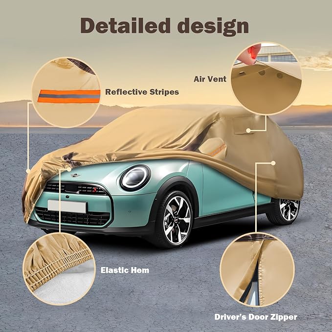 Car Cover Waterproof Compatible with Mini Cooper 2002-2024 Cooper S Hardtop Convertible 2 Door, Outdoor Heavy Duty Car Covers Rain Sun Snow Protection with Zipper and Windproof Buckle