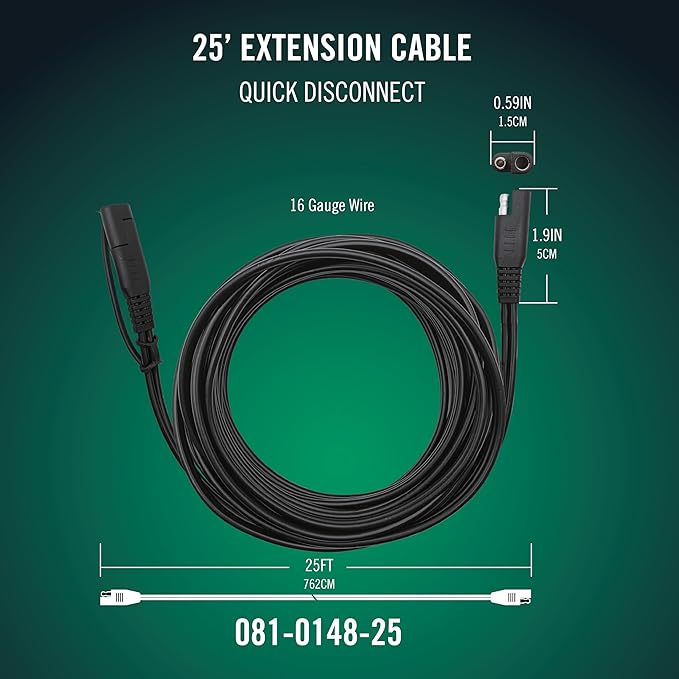Battery Tender 25 Foot Extension SAE Cable 4 Pack - Designed for Use with Battery Tender Chargers - Quick Connect Plugs for Easy Connection to Motorcycle, Cars, ATVs and More - 081-0148-25-BG4