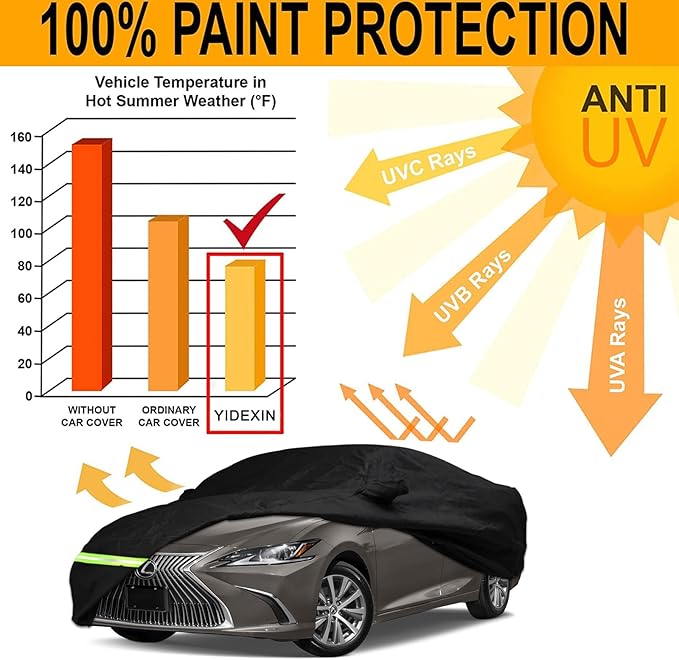 YIXIN Waterproof Car Cover for 2012-2026 Lexus ES ES300 ES330 ES350 ES300h Car Cover Custom Fit 100% Waterproof Windproof Strap & Single Door Zipper Up to 198” L(Black-for Lexus ES car Cover)