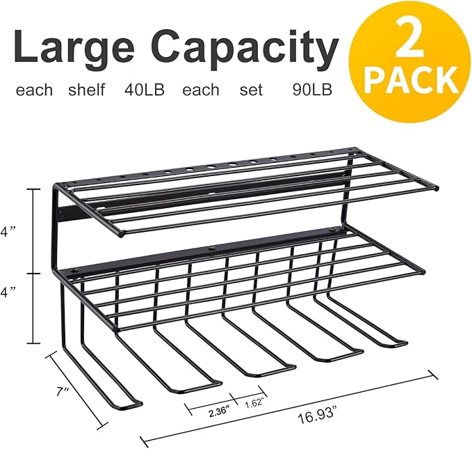 Power Tool Organizer for Tool Storage,Drill Holer Wall Mount,Storage Rack for Garage Organization, Wall Organizer with Shelf,Heavy Duty for Lifetime Use(2 Pack Black)