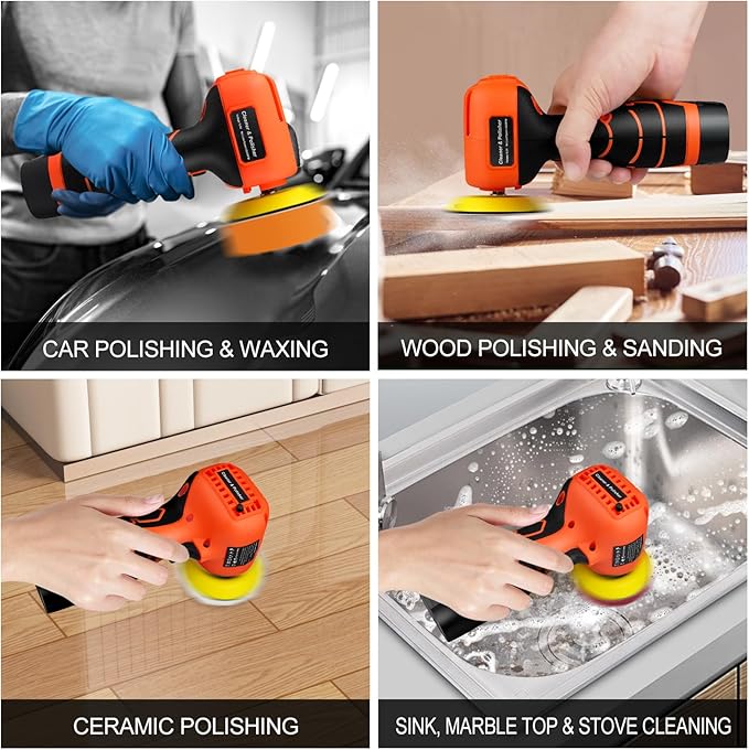 Cordless Sander, 3" Palm Sander with 2Pcs 16.8V 3.0Ah Batteries, 3500RPM Mini Polisher, 30 Accessories Sanders Tool for Sanding/Polishing/Waxing/Cleaning