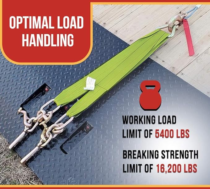 Mytee Products Tow Straps V Bridle 3" x 48" w/RTJ Clusters, Hi VIZ/HI Abrasion Green Webbing, 5400 lbs WLL | Recovery V Strap w/Reinforced Webbing for Towing, Wrecker, Rollback, Car Hauler