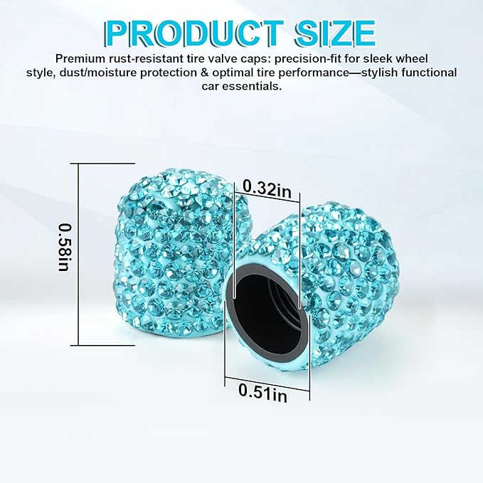 JUSTTOP 4 Pack Handmade Crystal Rhinestone Car Tire Valve Stem Caps, Car Wheel Tire Valve, Attractive Dustproof Bling Car Accessories, Universal for Cars, Trucks and Motorcycles-Pale Blue