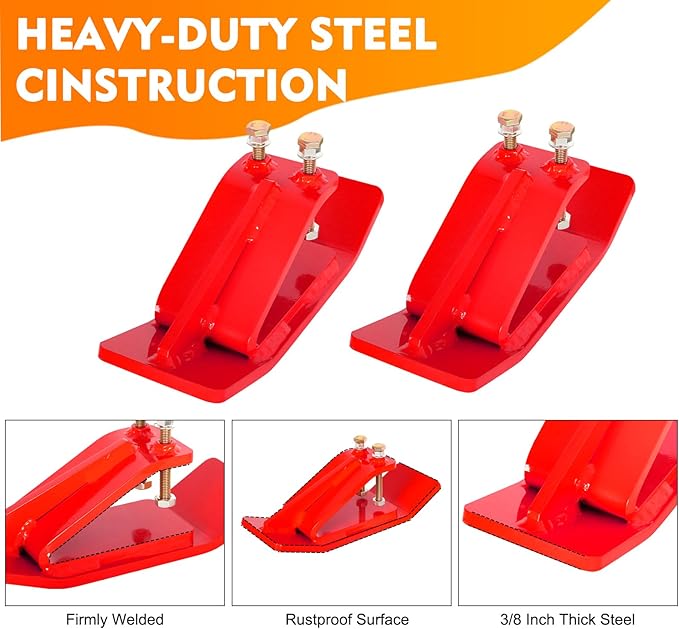 Tractor Bucket Protector, EBESTTECH 2 PCS Bucket Edge Anti-Skid Device Ski Edge Protector Double Hexagon Lock Nuts and Bolts,for Snow Leaves Removal Spreading Gravel,Red