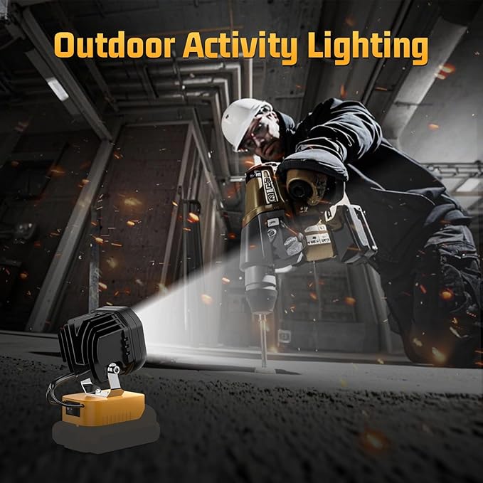 6000LM Work Light Compatible with Dewalt 20V Battery, Portable 40W LED Light with Low Voltage Protection Adjustable 120° Flashlight Gift for Car Repairing, Workshop, Outdoor, Emergency