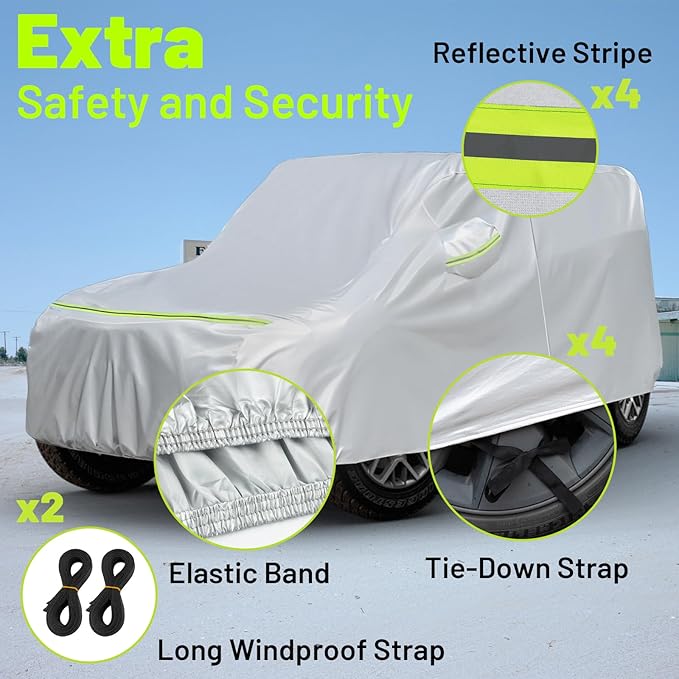 Favoto Car Cover All Weather - for Jeep Wrangler 2 Door Waterproof 6 Layers Heavy Duty Outdoor UV Rain Snow Protection with 4 Windproof Straps Zipper Universal Fit for Jeep (167"-177")