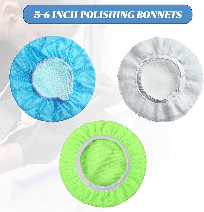 Mudder 20 Pieces Car Orbital Buffer Polisher Pad Bonnet Microfiber Max Bonnet Polishing Buffing Pad Cover(Fluorescent Green,5-6 Inches)