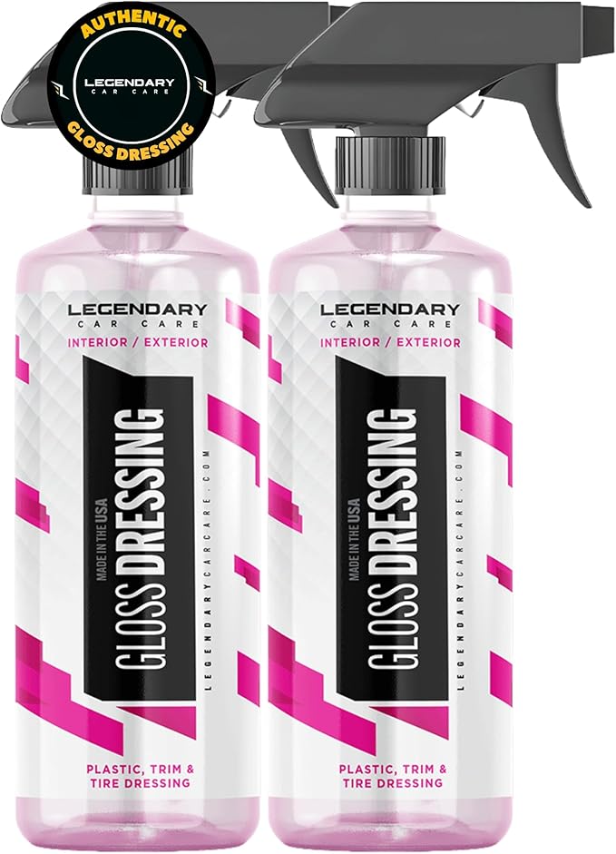 Legendary Gloss Dressing 16oz - Tire Shine Spray & Plastic Restorer - Water Based & Non-Greasy Interior/Exterior Detailing Spray - Trim, Rubber, Vinyl & Plastic Restorer for Cars (2Pack)