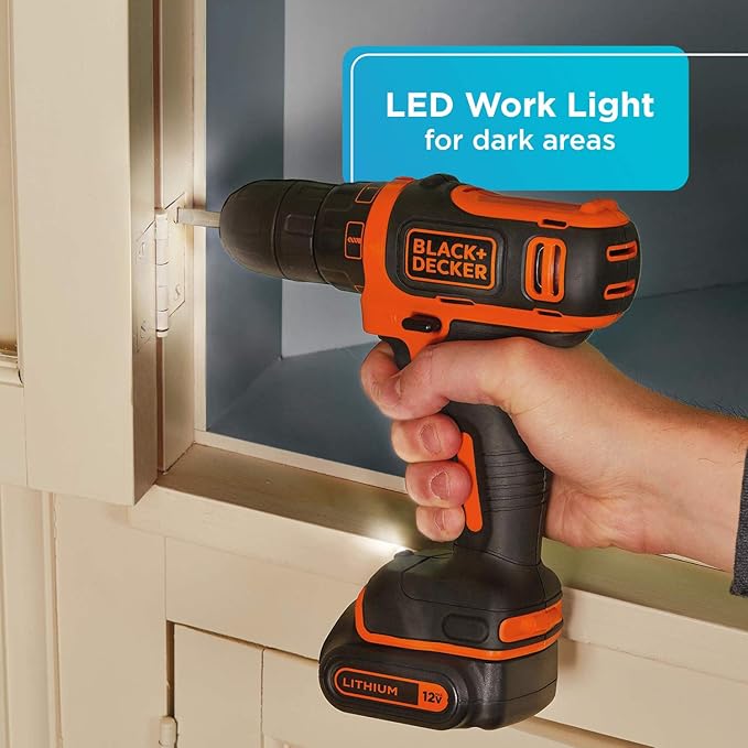 BLACK+DECKER 12V MAX Cordless Drill/Driver, Battery and Charger Included (BDCDD12C)