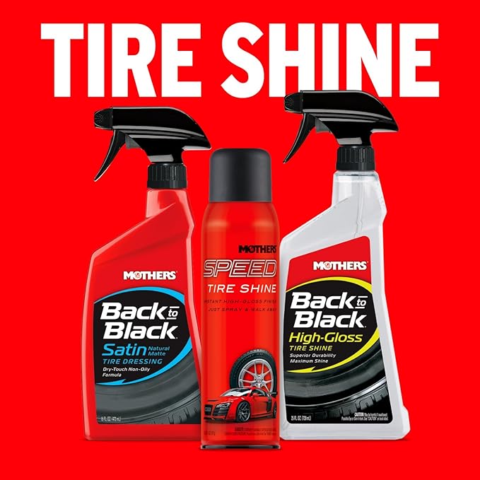 Mothers Speed Tire Shine, 15 oz. Aerosol — Long-Lasting, High-Gloss “Just Dressed” Finish — No Sling, Browning or Run, Fast & Easy Application — Micro-Emulsion Resins, Premium Silicones (16915)