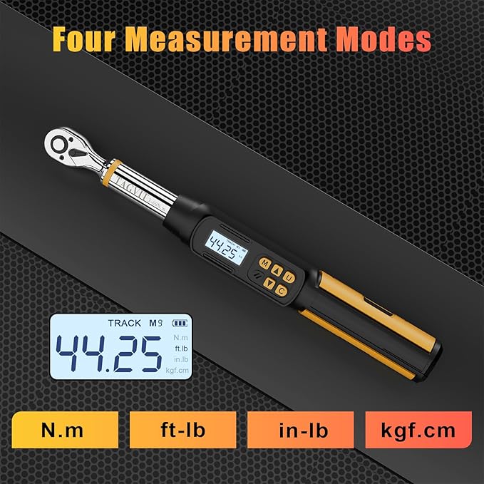 3/8 Inch Drive Digital Torque Wrench, 2.21-44.25 Ft-lb/3-60 Nm Bike Electronic Torque Wrench with Preset Modes, Data Storage, Buzzer and LED Flash Notification for Bicycle Moto