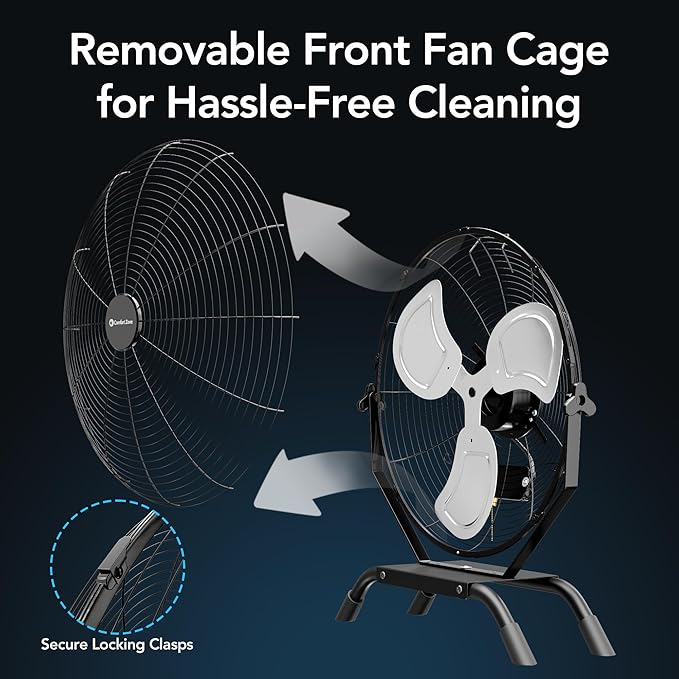 Comfort Zone 20-inch Industrial High Velocity Fan – Heavy Duty All-Metal Floor & Wall Mount Fan, 3-Speed High Power Cooling for Garage, Workshop, or Warehouse – Sealed Motor & Balanced Aluminum Blades