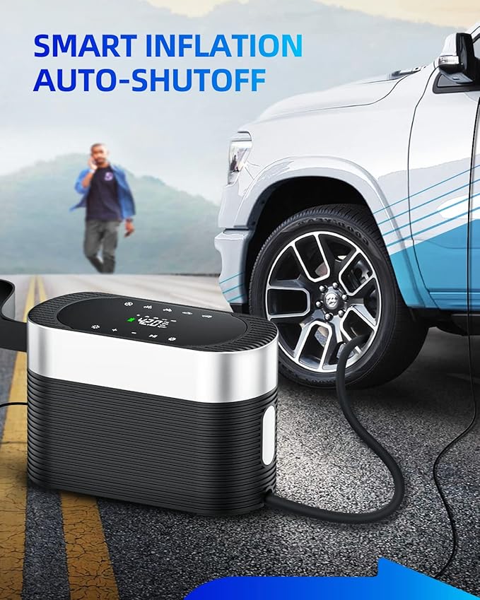 Tire Inflator Portable Air Compressor 12v DC Ultra Fast Air Pump for Car Tires- 150PSI Car Tire Air Pump Digital Pressure & Pre-Set Gauge with Emergency LED Light