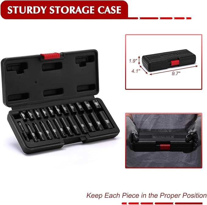 EMENTOL 1/4" Drive Impact Socket Set, 23 Pieces Deep & Shallow Socket Set, SAE 5/32"-9/16", 12 Point CR-V, Includes Drill Bit Adapter