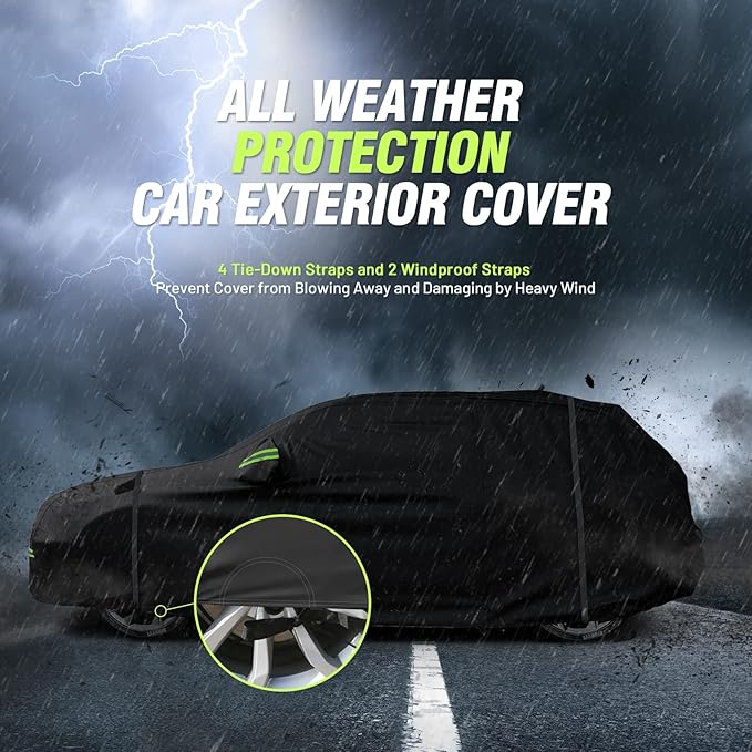 Favoto Car Cover Waterproof All Weather for Automobiles, 6 Layers Heavy Duty Outdoor Sun Protection Snowproof Car Tarp, 4 Windproof Straps, Universal Accessories Fit for SUV Length up to 198"