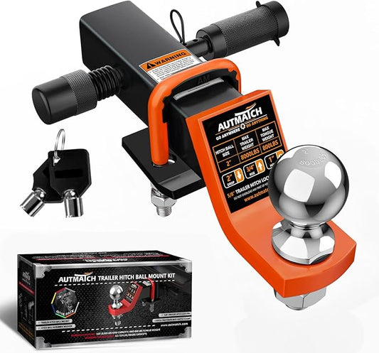 AUTMATCH Trailer Hitch Ball Mount with 2 Inch Hitch Ball - Fits 2" Receiver with Hitch Tightener, 8000Lbs Capacity Ball Hitch, 2-Inch Drop with 5/8" Hitch Lock Pin, Orange & Black