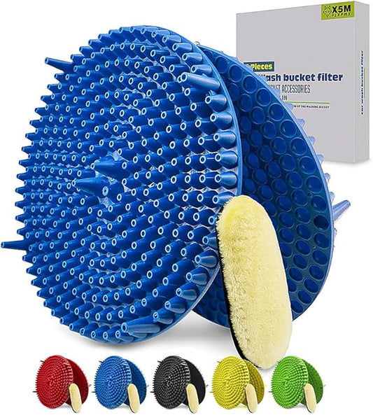 10.4" Heavy Duty Grit Trap (2-Pack) & Wash Mitt Kit - Premium Car Wash Bucket Filter Insert, Dirt Separator, Fits 3.5-5 Gallon (Blue Kit)
