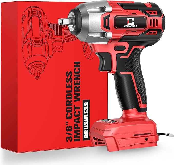 Cerycose Cordless Impact Wrench for Mil-wau-kee 18V Battery 250FT-LBS 3/8 inch Compact Impact Gun Brushless Electric Includes LED Work Light - 2400RPM Light-Duty Impact Driver Wrench - No Battery