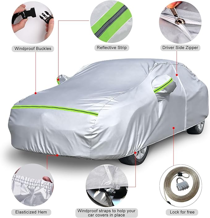 Waterproof Car Covers Replace for 2014-2025 Subaru WRX, 6 Layers Silver All Weather Car Cover with Zipper Door & Windproof Bands for Snow Rain Dust Hail Protection