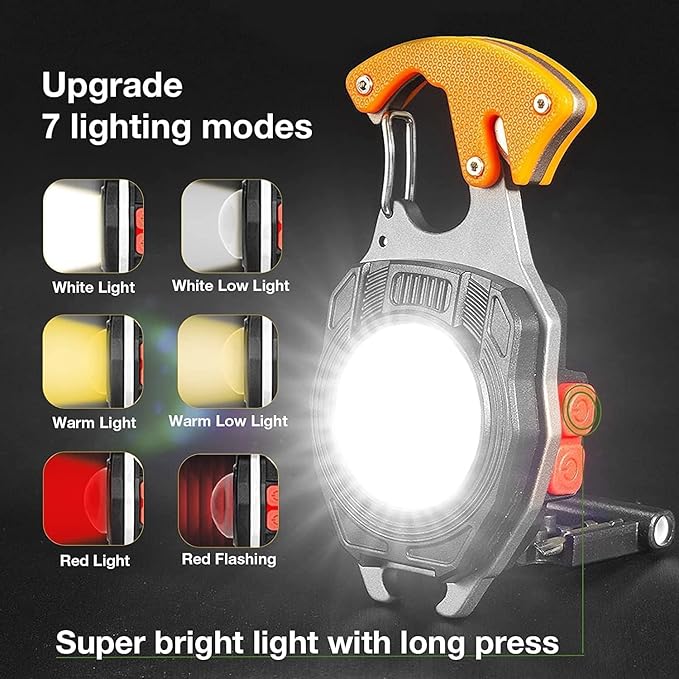 AUTOXBERT LED Keychain Work Light, 2 Pack Rechargeable Keychain Light, 1000LM Multifunction Portable Mini Flashlight with Screwdrivers, Bottle Opener, Whistle