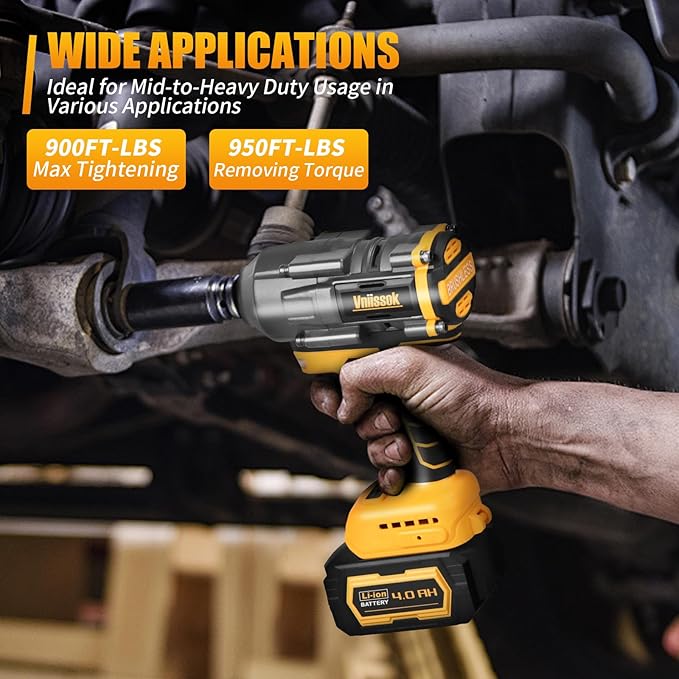 Cordless Impact Wrench 1/2 inch for Dewalt 20V Battery, 1000/1200N.m Impact Driver High Torque Brushless Electric Impact Gun Includes LED Work Light Variable Speeds for Car/Truck RV/Mower