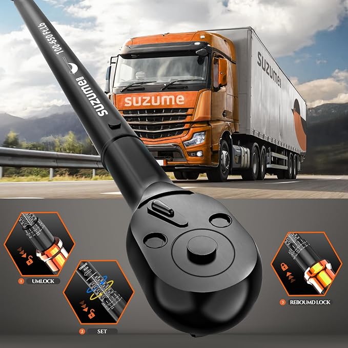 SUZUME 3/4 Torque Wrench (100-650 Ft.Lb/ 135.6-881.4 N.m) ±3% Accuracy Dual-Scales Loud Click Cr-V Steel Torque Wrenches for Truck, Industrial Machinery