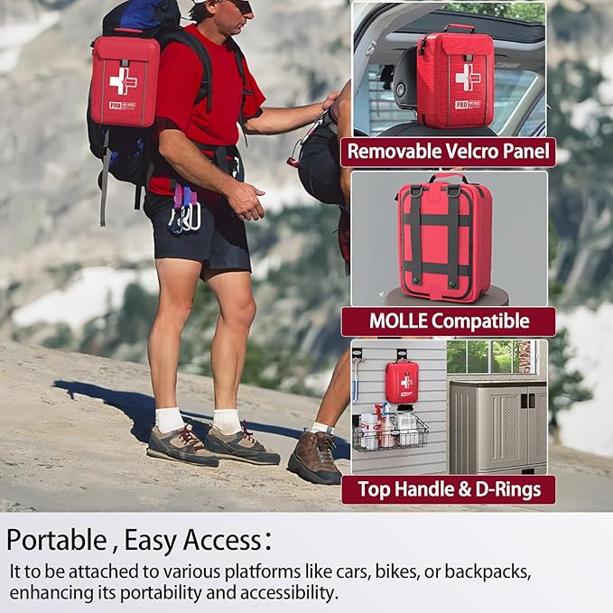 Upgrade - Comprehensive First Aid Kit with Labelled Compartments, Molle System Emergency Kits for Car,Home,Hiking, Backpacking, Camping, Traveling, and Cycling
