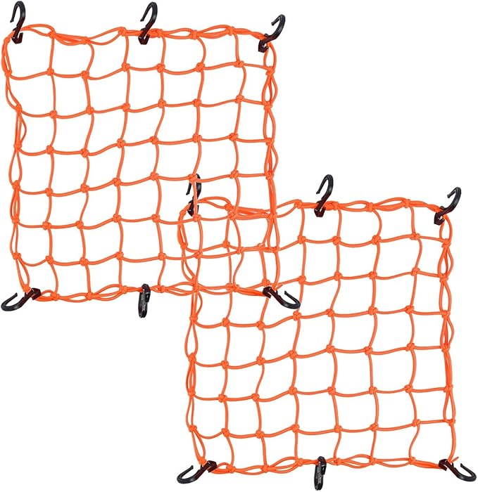 Small Cargo Net 15"x15" Stretches to 30"x30" with Thicken Hooks | Natural Latex Core, Tight 2”x2” Mesh Heavy Duty Bungee Net for Motorcycle Helmet, Bike, ATV, UTV, Luggage