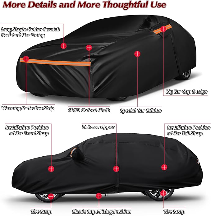 16-Layer Special Full Car Cover Fit for 2006-2023 MERC-edes Benz S Series S400 S550 S63 AMG, Ultra Heavy 600D Oxford Cloth, All-Weather Protection Summer Sun Exposure Winter Snow Rain Dust UV