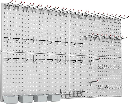 WALMANN Metal Pegboard Kit with Accessories for Wall Garage Tools Storage Pegboard for Garage, Workbench, Modular Peg Board Tool Organizer Board with Hooks(Grey)