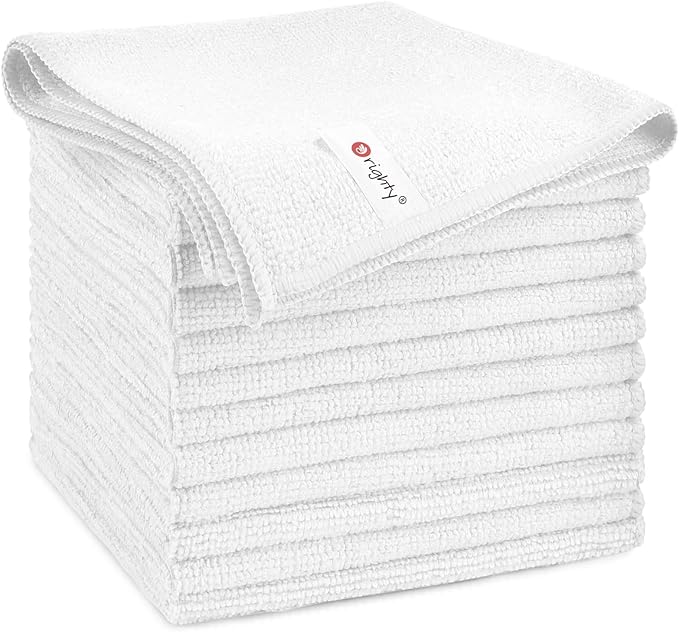 Orighty Microfiber Cleaning Cloth, 12 Pack Microfiber Towels for Cars, Highly Absorbent Car Cleaning Supplies, Lint Free Cloths Clean Rags for Car Care, House, Kitchen, 12x12 inch, White