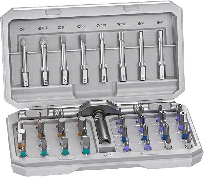 42 in1 Magnetic Screwdriver Set Precision Multi Bit Ratchet T Handle Repair Kit for Electronics, Phone, Laptop, Watch, Eyeglasses – Portable Tool Set for Home & DIY(Light Grey)