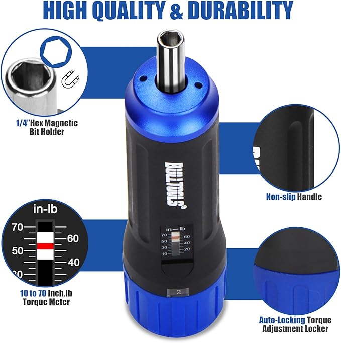 BULLTOOLS Torque Screwdriver Wrench Set, 10 to 70 Inch Pounds Torque Wrench Set for Bike Repairing and Mounting