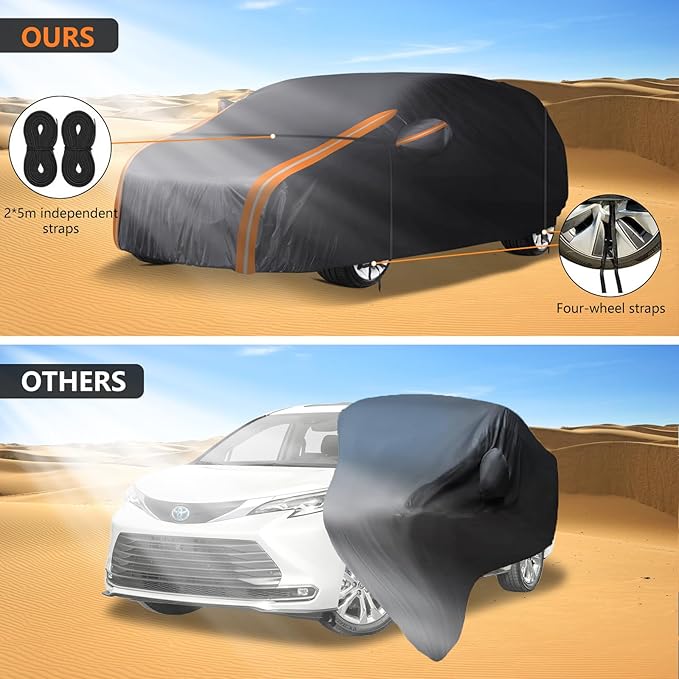 8-Layer All Weather Waterproof Car Cover Custom Fit for Toyota Sienna 1997-2025, Lab-Verified Snow/Rain/UV Protection - Zipper Door & Storage Bag