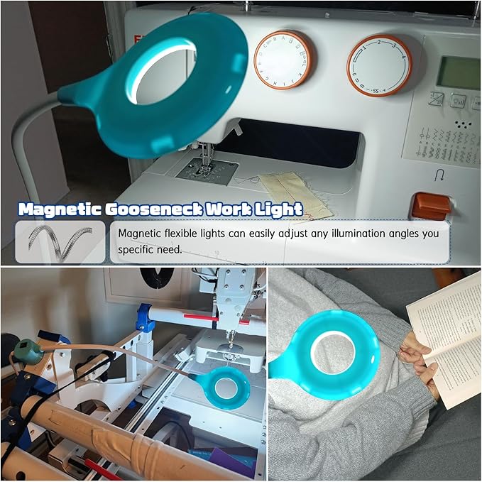 Magnetic LED Work Light, AMAZING POWER Flexible Ring-Shape Sewing Lamp for Workshop Sewing Machine Workbench Lathe Drill Press