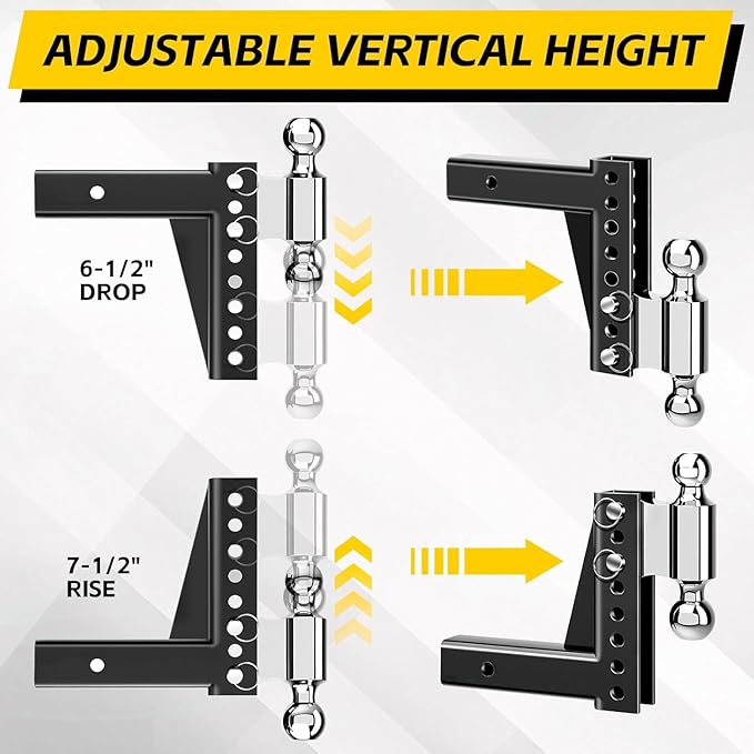 MaxxHaul 70380 Adjustable Dual Ball Mount – 12,000 lb & 8,000 lb Towing Capacity, 6‑1/2" Drop / 7‑1/2" Rise, Dual Hitch Balls (2" & 2‑5/16"), Fits 2" Receiver, Heavy‑Duty All‑Steel Construction