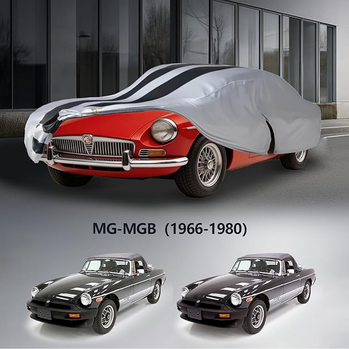 Multi-Layer Car Cover Custom Fit for MG MGB(1962-1981), 100% Waterproof All Weather for Automobiles, Gift with Towel, Heavy Duty Car Covers for Rain Sun UV Protection with Door Zipper