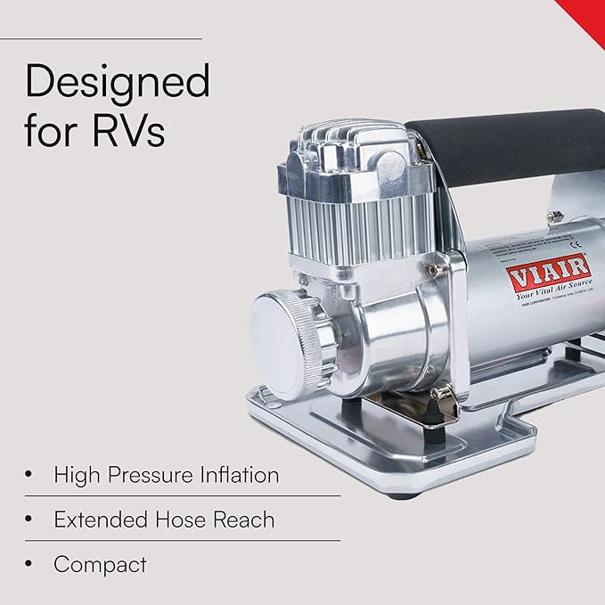 VIAIR 400P-RV - 40047 Tire Inflator Portable Air Compressor with RV Inflation Gun, 90 Degree Chuck | 12V Tire Pump Air Compressor Portable Heavy Duty 150 PSI, up to Class C Tires, Alligator Clips