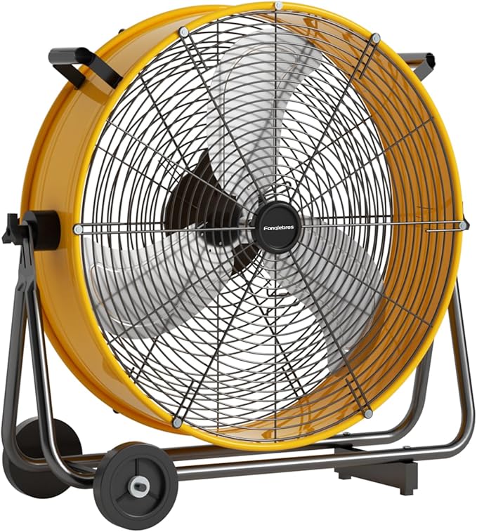 24 inch High Velocity Industrial Drum Fan, 8800 CFM Heavy Duty Metal Air Circulator, 3-Speed Floor Fan with 360° Tilt & Wheels for Warehouse, Workshop, Factory & Gym – UL Listed
