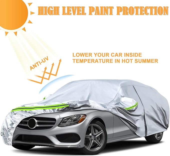 Waterproof Car Covers Replace for 2008-2025 Mercedes Benz C-Class C250 C300 C350, 6 Layers Silver All Weather Car Cover with Zipper Door & Windproof Bands for Snow Rain Dust Protection