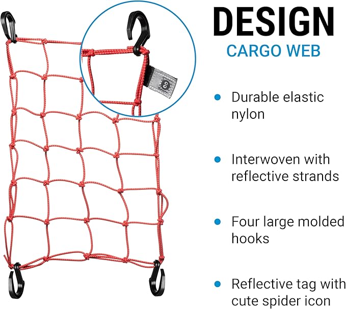Portland Design Works Cargo Web - Reflective Cargo Netting for Bike Storage, Expandable Bungee Net with Hooks, Bicycle Accessories