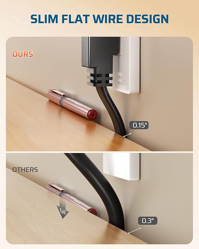 DEWENWILS 1 Ft Extension Cord with 3-Prong Flat Plug, 15A/1875W 14/3 SPT-3 Flat Wire, Space-Saving for Home Office Appliances & Electronics, ETL Certified, 3-Pack, Black