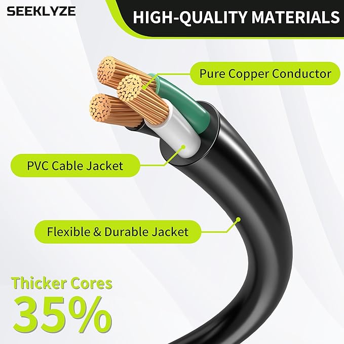 16/3 Black Extension Cord 4 FT, Indoor Extension Cord for Laptops, Coffee Makers, Office Home Appliances, 3 Prong Resistant Cable Flexible, 13A 125V 1625W ETL Listed
