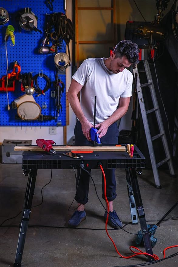 Disston Omni Plus 5 in 1 Workbench, Clamping Table, Scaffold, Dolly and Creeper All in one Work Table Orange/Black