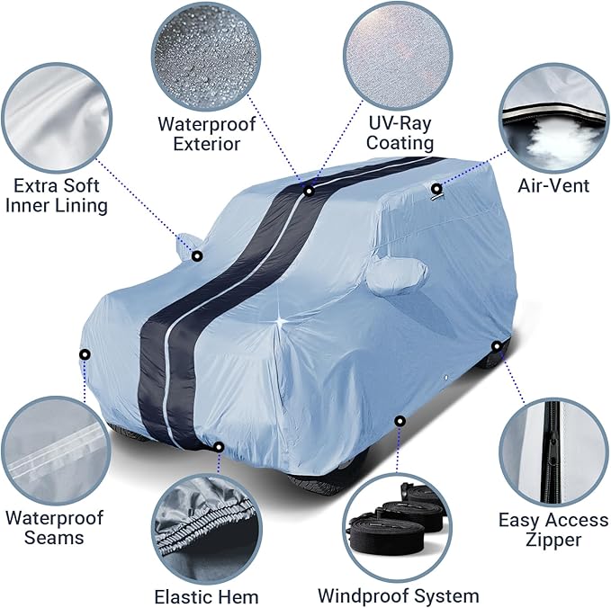 iCarCover Premium SUV Cover for 2015-2026 Mercedes-Benz GLA-Class Heavy Duty Waterproof All Weather Automobiles Custom Fit Full Exterior UV Snow Rain Protection Covers (Stripe - Gray/Black)