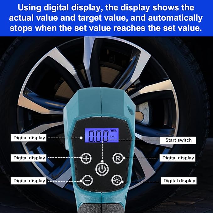 Cordless Tire Inflator Air Compressor Compatible with Makita 18V Battery, 120W Digital Air Pump, 120PSI, Dual Power Mode-Battery Not Included