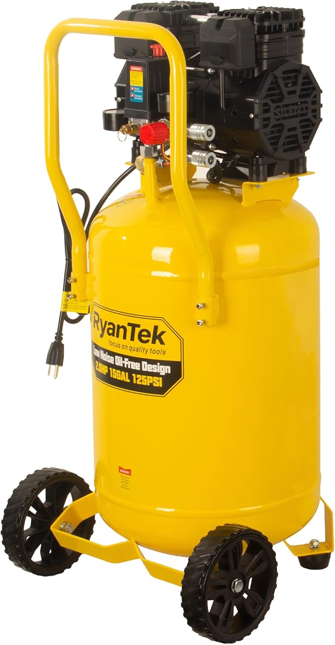 15-Gallon Air Compressor,2HP,Vertical Tank, 4.5CFM@90PSI,Quiet 66dB Twin Cylinder, Oil-Free, for Inflation, Nail Guns,Auto Repair, Painting, Woodworking and Home Use(Maximum Pressure 125 PSI)