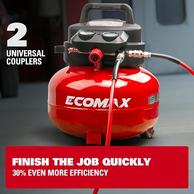 Air Compressor, 6 Gallon Pancake Air compressor, Max 150 PSI, 2.6 CFM @90 Psi, Oil Free Pancake Compressor for Home and Jobsite, Red Model: 0210673