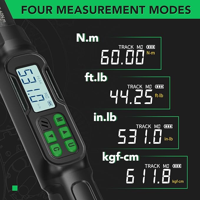 Digital Torque Wrench 3/8 Drive, 2.2-44.3 ft-lbs,Inch Pounds Electric Wrench, Torque Wrenches, Snap on Wench for Bicycle & Moto Maintenance
