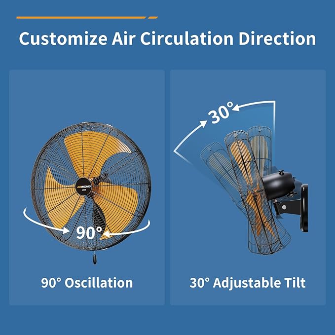 18" Oscillating High Velocity Wall Mount Fan - 49dB Quiet 5400CFM Industrial Heavy Duty Metal Wall Fans, 3 Speeds, Adjustable Tilt Garage Shop